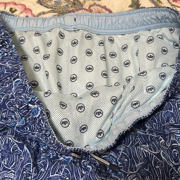 EUC Peter Millar Blue Swim Trunks with Fish Pattern and Elastic Waistband - Picture 3 of 5